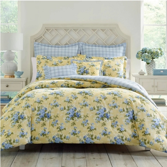 Laura Ashley- Twin Duvet Cover Set, Reversible Cotton Bedding Set